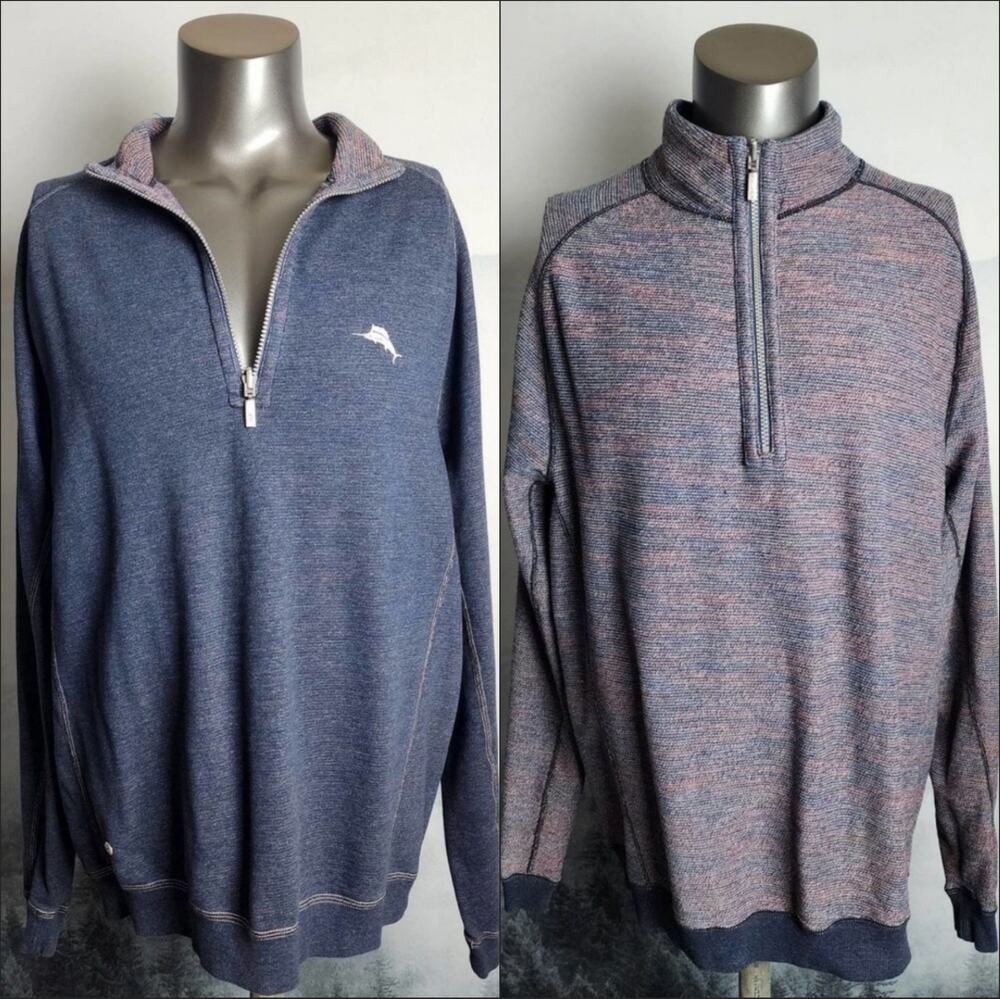 Tommy Bahama Reversible Quarter-Zip Navy Mock Neck Sweater | Men's LT
